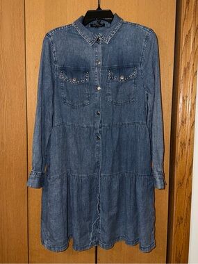 Studded Collar Denim Shirt Dress